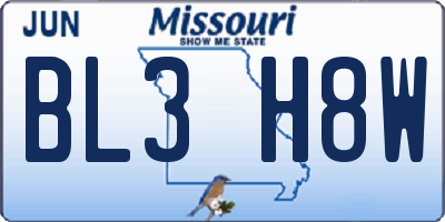 MO license plate BL3H8W