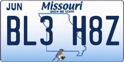 MO license plate BL3H8Z