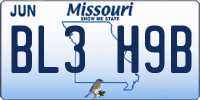 MO license plate BL3H9B