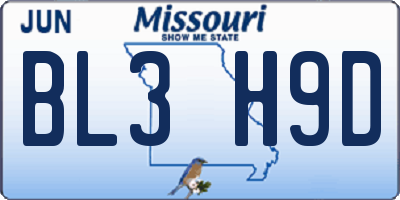 MO license plate BL3H9D
