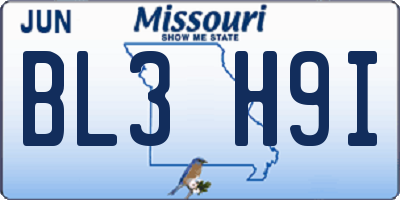 MO license plate BL3H9I