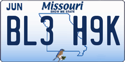 MO license plate BL3H9K