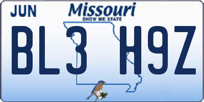 MO license plate BL3H9Z