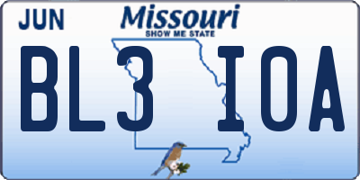 MO license plate BL3I0A
