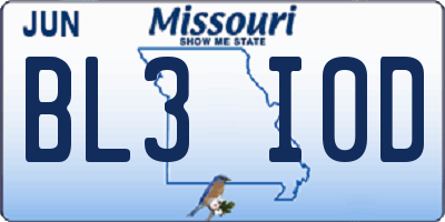 MO license plate BL3I0D