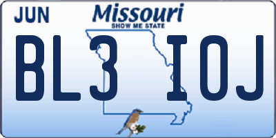 MO license plate BL3I0J