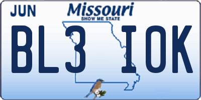 MO license plate BL3I0K