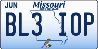 MO license plate BL3I0P