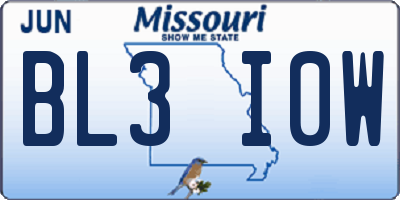 MO license plate BL3I0W