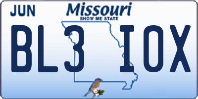 MO license plate BL3I0X