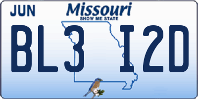 MO license plate BL3I2D