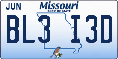 MO license plate BL3I3D