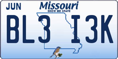 MO license plate BL3I3K