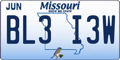 MO license plate BL3I3W