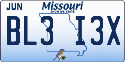 MO license plate BL3I3X