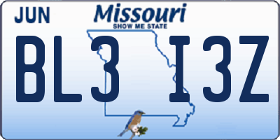 MO license plate BL3I3Z