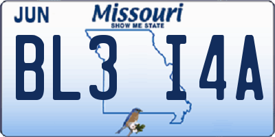 MO license plate BL3I4A