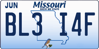MO license plate BL3I4F