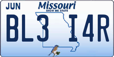 MO license plate BL3I4R