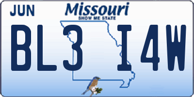 MO license plate BL3I4W