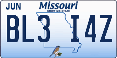 MO license plate BL3I4Z