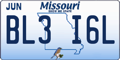 MO license plate BL3I6L