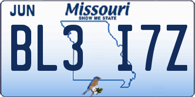 MO license plate BL3I7Z