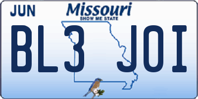 MO license plate BL3J0I