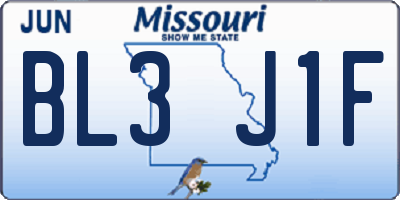MO license plate BL3J1F