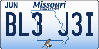 MO license plate BL3J3I