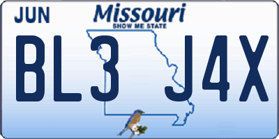 MO license plate BL3J4X