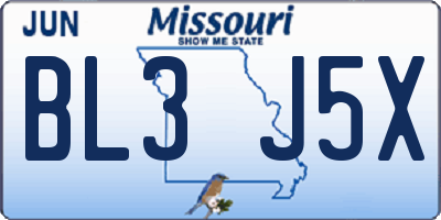 MO license plate BL3J5X