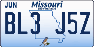 MO license plate BL3J5Z