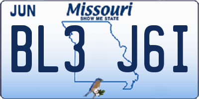 MO license plate BL3J6I