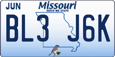 MO license plate BL3J6K