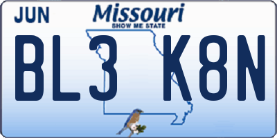 MO license plate BL3K8N