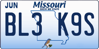 MO license plate BL3K9S