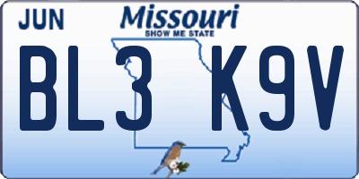 MO license plate BL3K9V