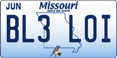 MO license plate BL3L0I