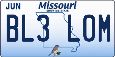 MO license plate BL3L0M