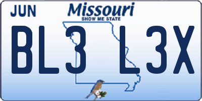 MO license plate BL3L3X