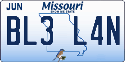 MO license plate BL3L4N