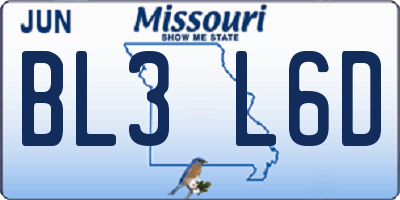 MO license plate BL3L6D