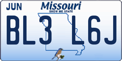 MO license plate BL3L6J