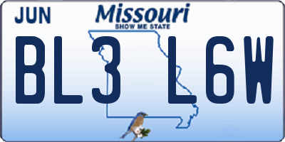 MO license plate BL3L6W