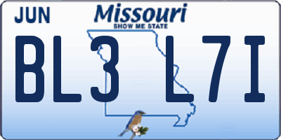 MO license plate BL3L7I