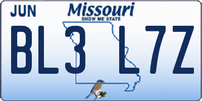 MO license plate BL3L7Z
