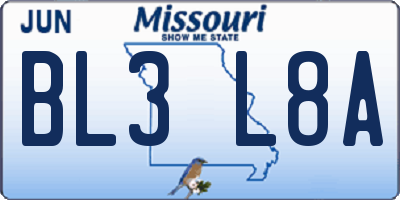 MO license plate BL3L8A