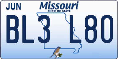 MO license plate BL3L8O