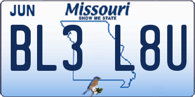 MO license plate BL3L8U
